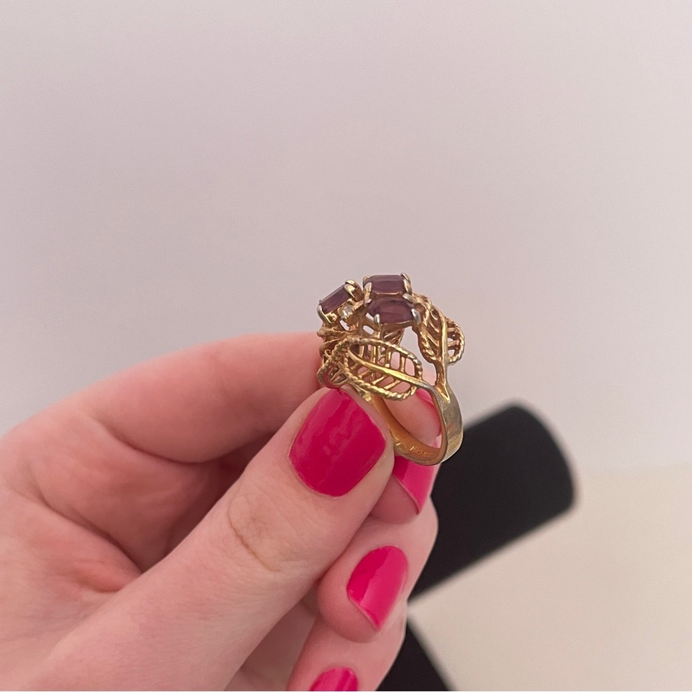 Vintage 18K GOLD Plated Real AMETHYST Stone Holiday Gift Crystal Statement Ring - Picture 6 of 12